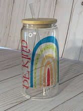 Load image into Gallery viewer, Rainbow Glass Can Cup, 16oz Glass Cup, Iced Coffee Cup With Bamboo Lid and Plastic Straw,