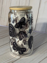 Load image into Gallery viewer, Coffee Makes Everything Better Glass Can Cup, 16oz Glass Cup, Iced Coffee Cup With Bamboo Lid and Plastic Straw, Coffee Cup, Boho Rainbows