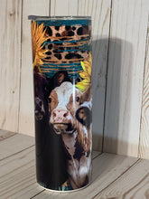 Load image into Gallery viewer, Country Cowgirl 20oz Tumbler, Boho Country, Farm Girl Cup, Cows, Sunflowers, Animal Print, Stainless Steel Cup, Travel Cup,

