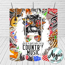 Load image into Gallery viewer, Just A Girl Who Loves Country Music 20oz Tumbler, #momlife, Messy Bun Mom Life, Stainless Steel Cup, Travel Cup,
