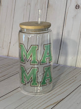 Load image into Gallery viewer, MAMA Glass Can Cup, 16oz Glass Cup, Iced Coffee Cup With Bamboo Lid and Plastic Straw, Coffee Cup
