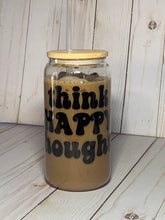 Load image into Gallery viewer, Iced Coffee Glass Can Cup, 16oz Glass Cup, Iced Coffee Cup With Bamboo Lid and Plastic Straw, Positive Sayings
