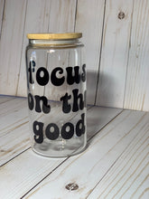 Load image into Gallery viewer, Iced Coffee Glass Can Cup, 16oz Glass Cup, Iced Coffee Cup With Bamboo Lid and Plastic Straw, Positive Sayings
