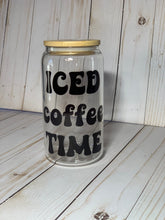 Load image into Gallery viewer, Iced Coffee Glass Can Cup, 16oz Glass Cup, Iced Coffee Cup With Bamboo Lid and Plastic Straw, Positive Sayings
