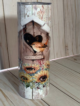 Load image into Gallery viewer, Birdhouse Sunflower 20oz Tumbler, Hot or Cold Liquids, Stainless Steel Cup, Travel Cup, Mother’s Day, Personalized Cup,
