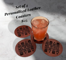 Load image into Gallery viewer, Personalized Set of 4 Leather Coasters, Unique 3rd Anniversary Gift, Custom Coasters, Personalized Gifts
